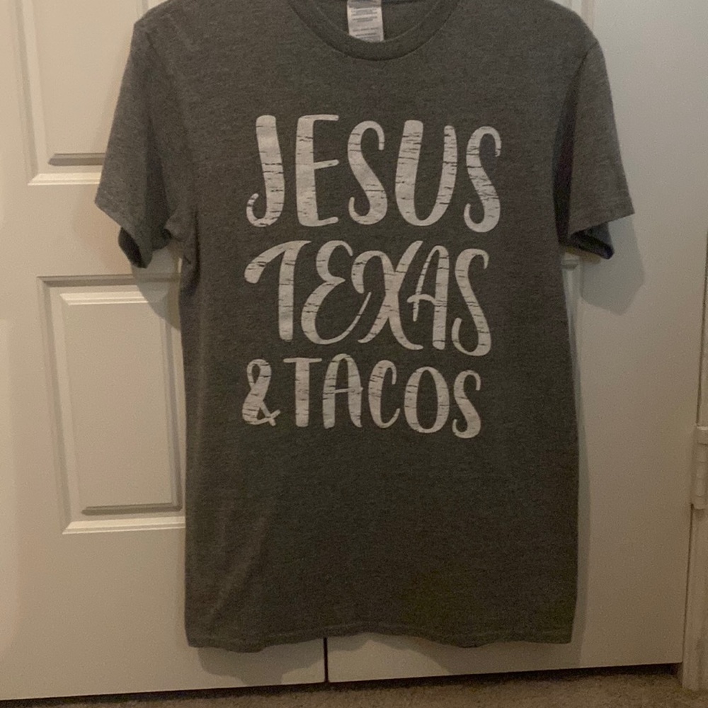 Christy’s Gray T-Shirt Jesus Texas Tacos